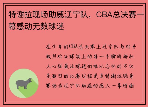 特谢拉现场助威辽宁队，CBA总决赛一幕感动无数球迷